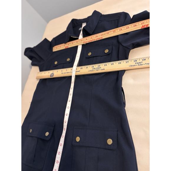 Sharagano Women Shift Collared Zip Up Size 6Dress 4 Pockets Navy Blue - Picture 9 of 10